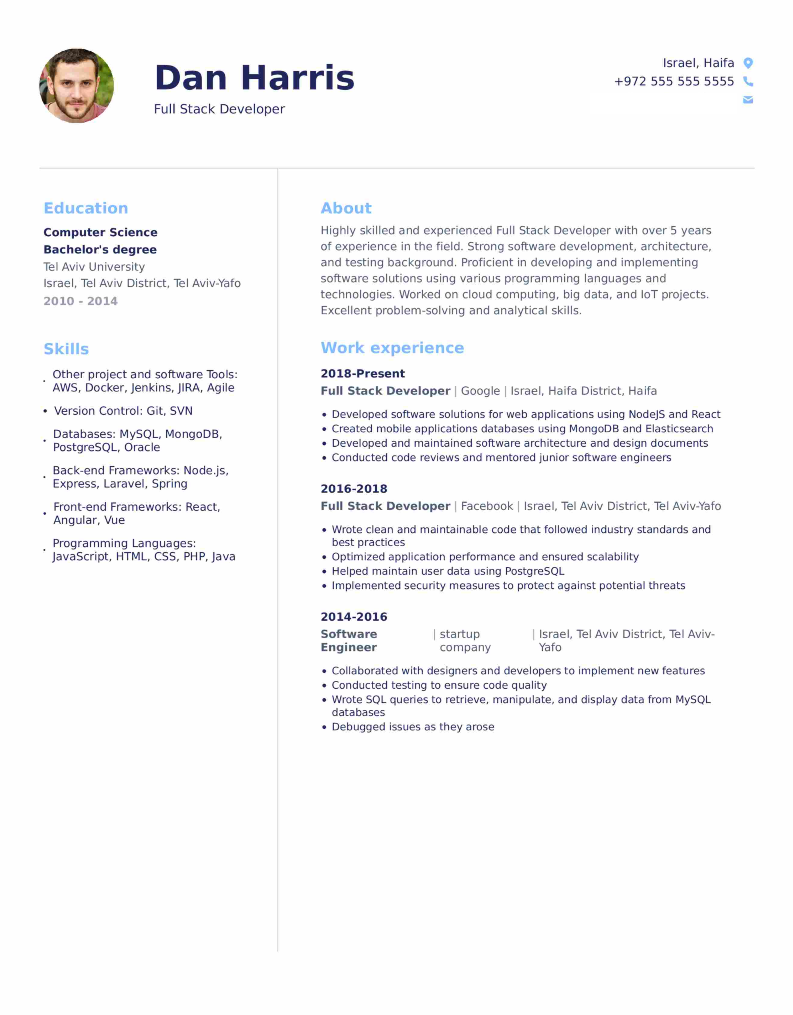 Full Stack Developer CV Example