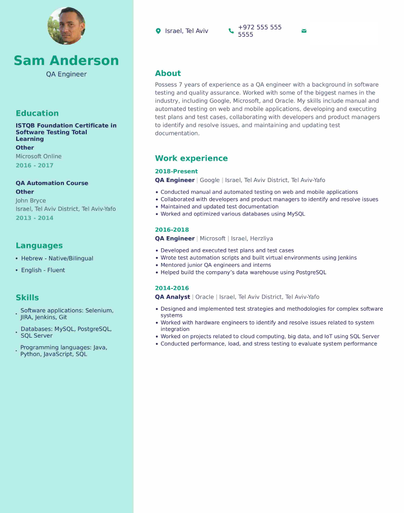 QA Engineer CV Example