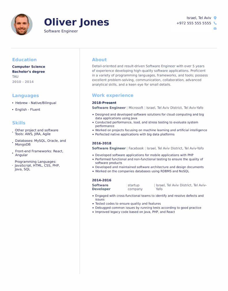 Software Engineer CV Example