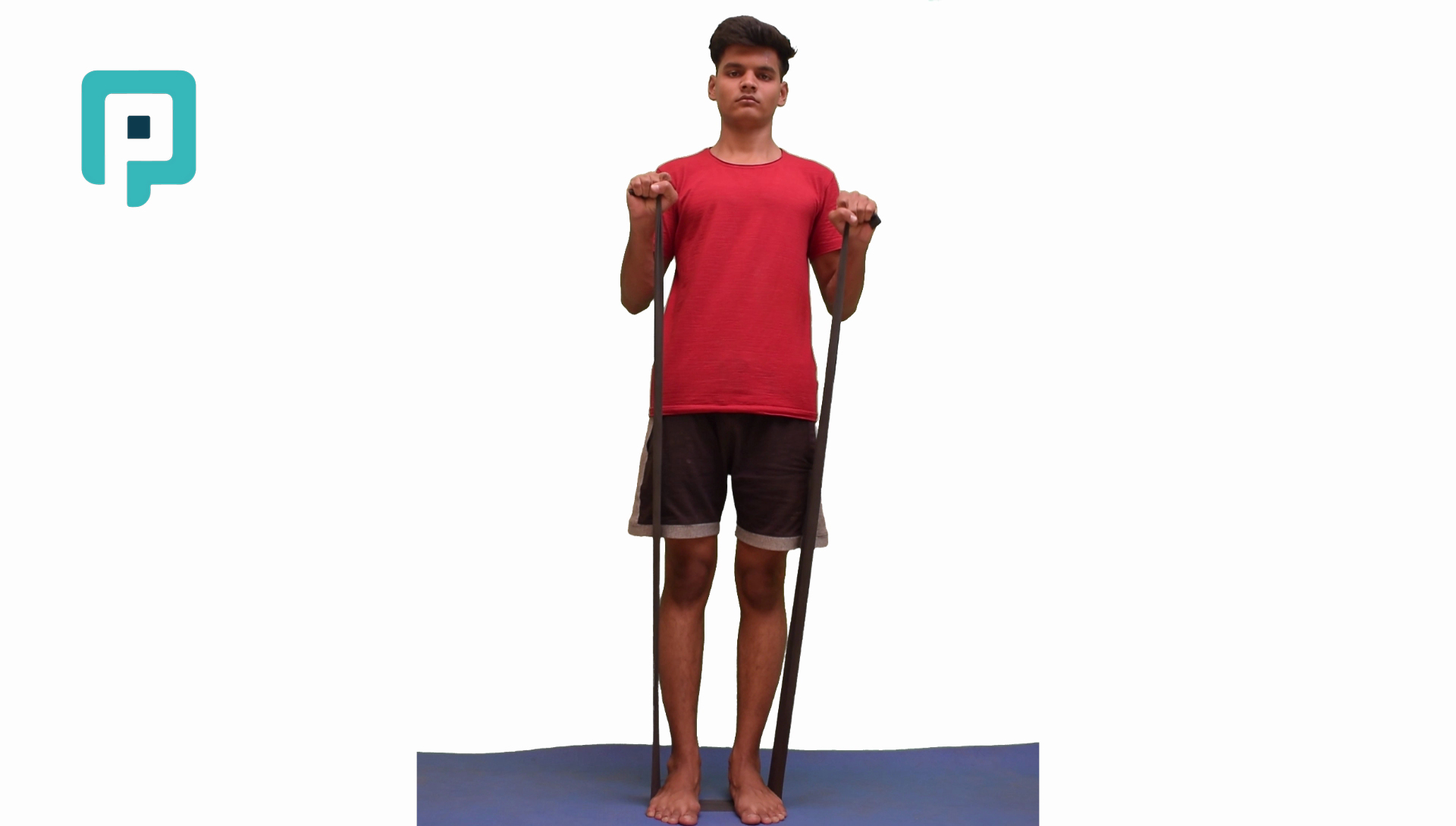 standing biceps curl with resistance band narrow base of support - beginner Upper Body exercise