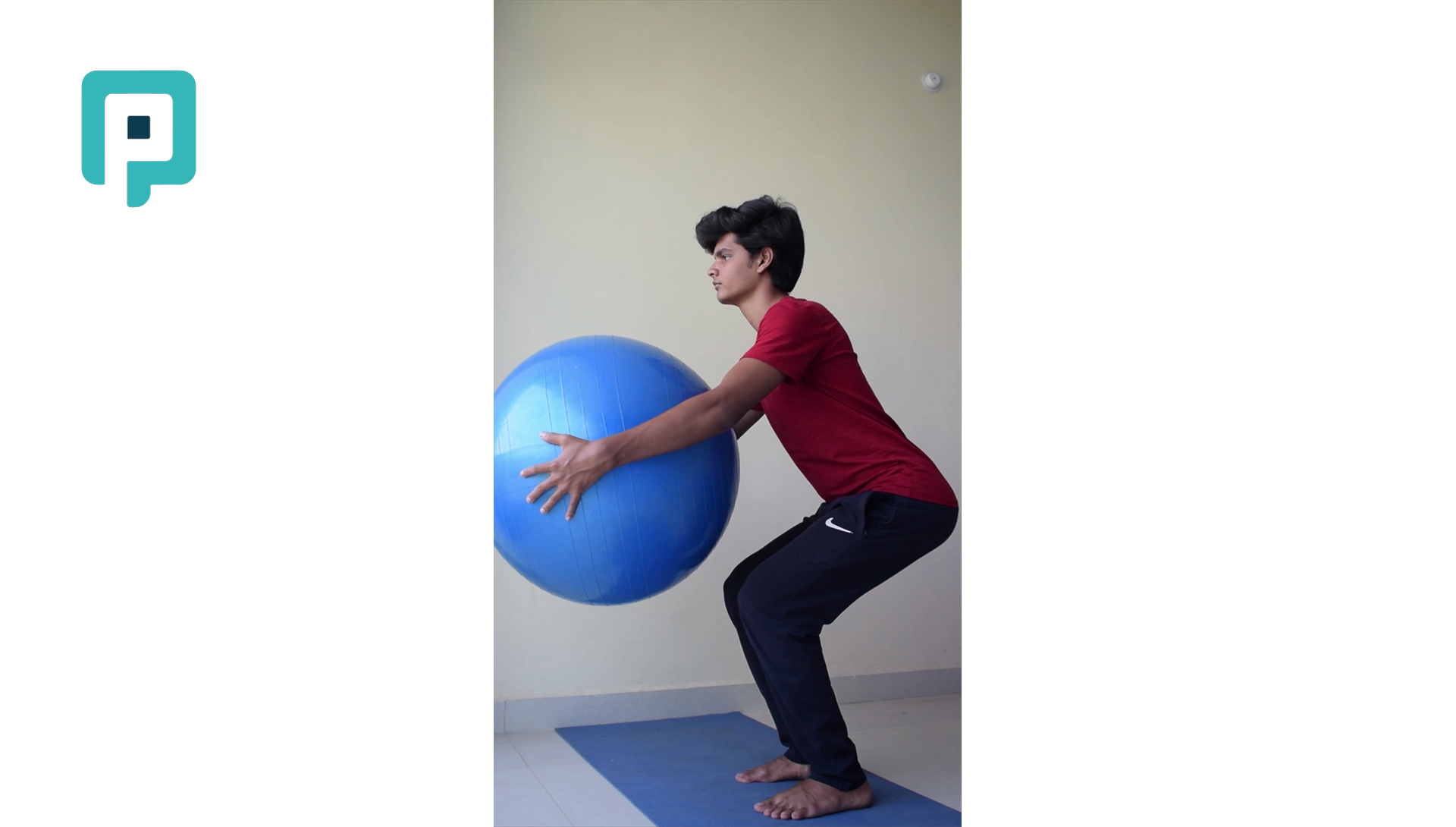 squat holding swiss ball at chest - beginner Lower Body exercise