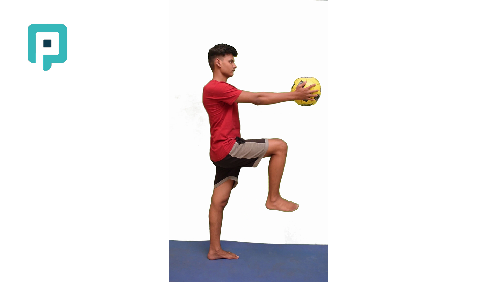 single leg stance holding medicine ball overhead - beginner Lower Body exercise
