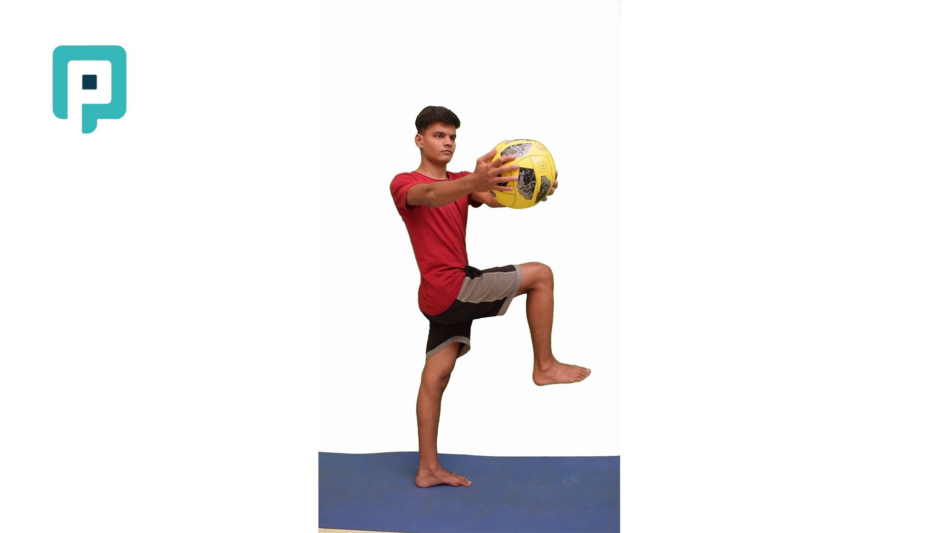 single leg stand with trunk rotation holding ball - beginner Lower Body exercise