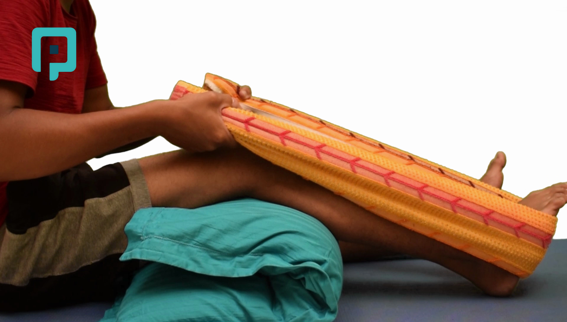 seated calf stretch with bent knee using towel - beginner Lower Body exercise