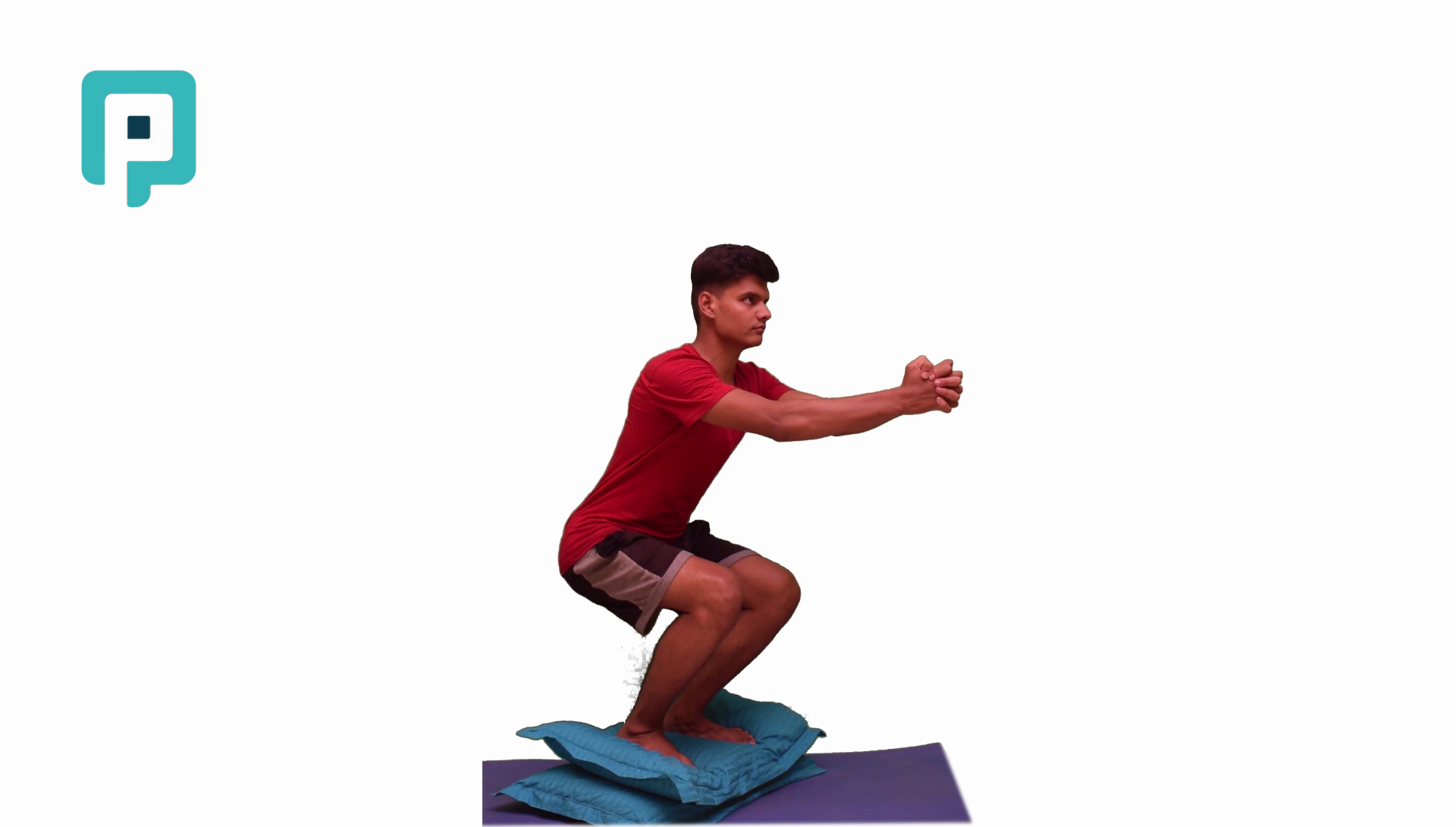squat on two pillows with forward arm raise - beginner Lower Body exercise