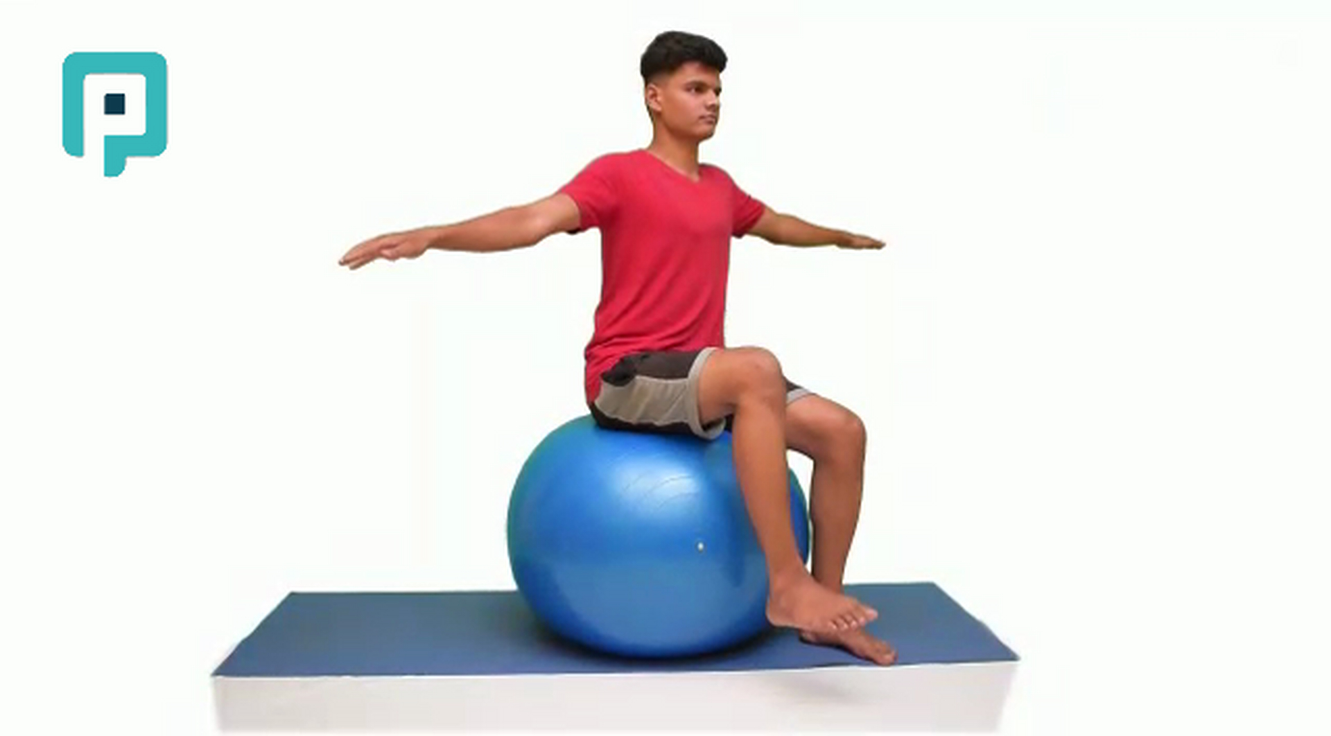 seated alternating leg march on swiss ball with t arm position - beginner Trunk exercise