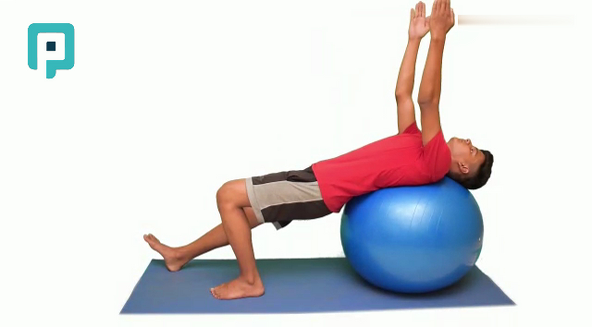 single leg bridge on swiss ball with shoulder flexion - beginner Trunk exercise
