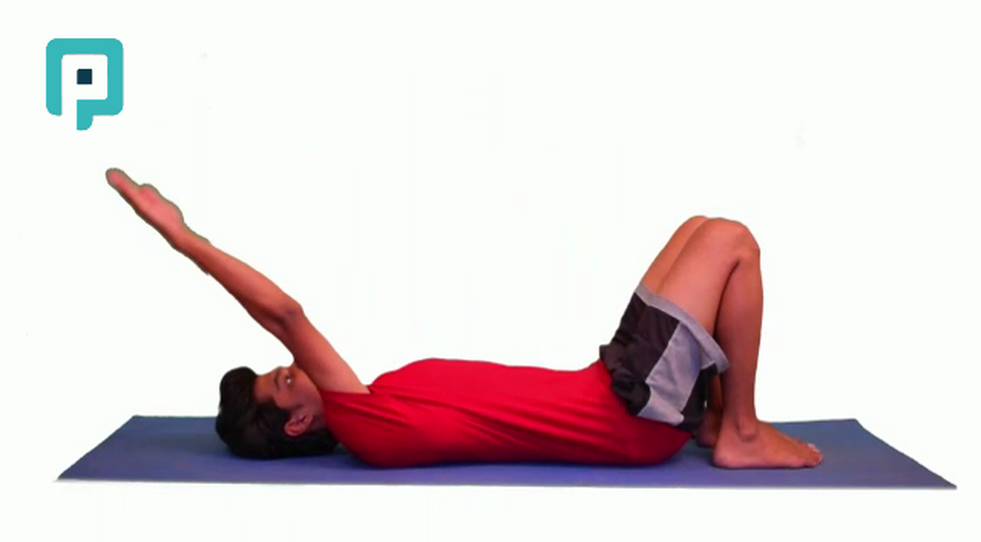 supine core set with alternating arm overhead reach - beginner Trunk exercise