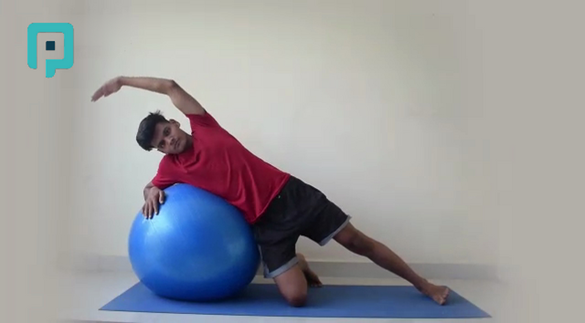 kneeling side bend stretch over swiss ball - beginner Trunk exercise