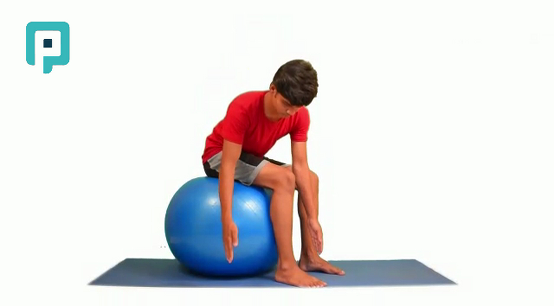 seated forward bend with rotation on swiss ball - beginner Trunk exercise