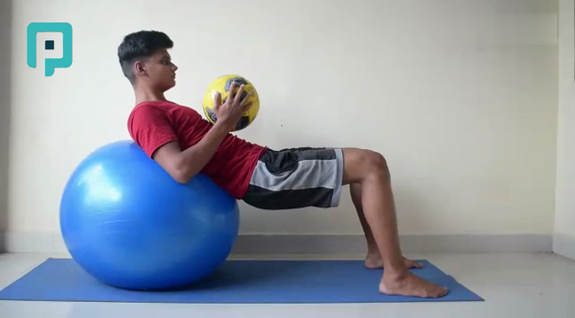 bridge crunch with medicine ball on swiss ball - beginner Trunk exercise