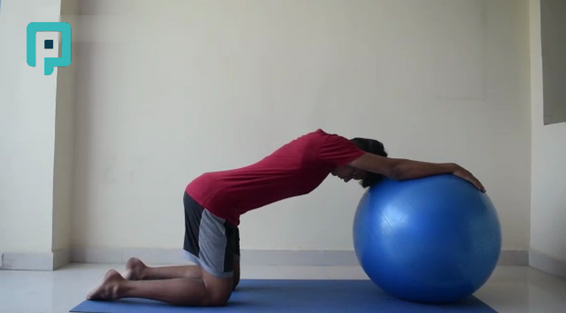 kneeling child pose stretch on swiss ball - beginner Trunk exercise