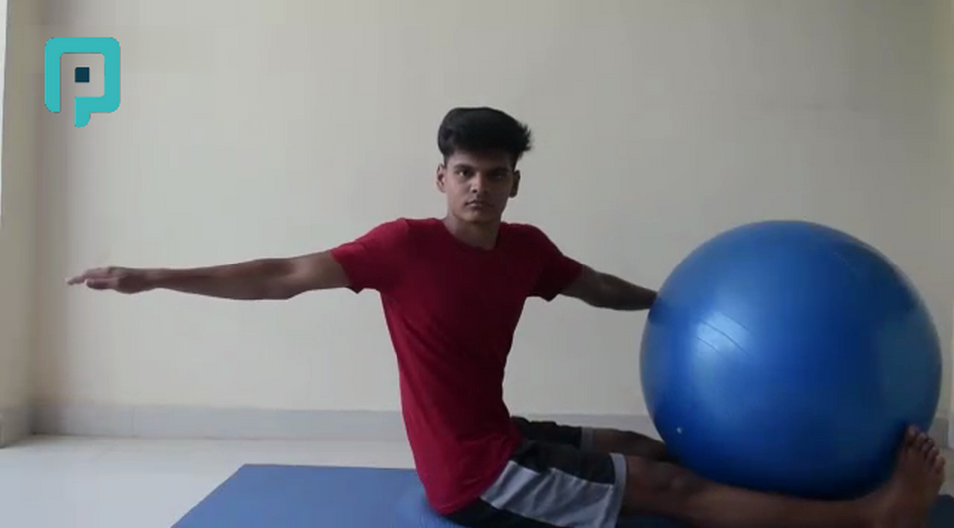 long sitting trunk rotation with swiss ball between ankles - beginner Trunk exercise