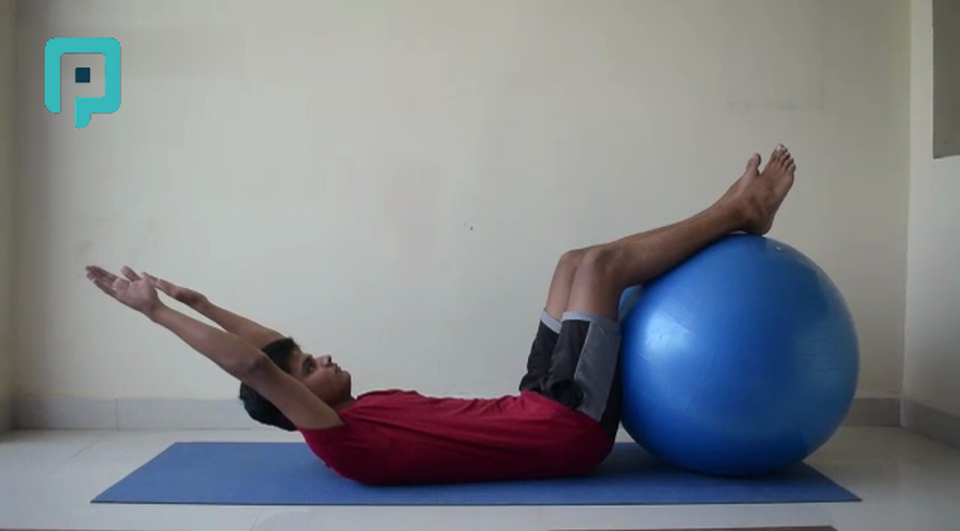 supine crunch with swiss ball leg support - beginner Trunk exercise