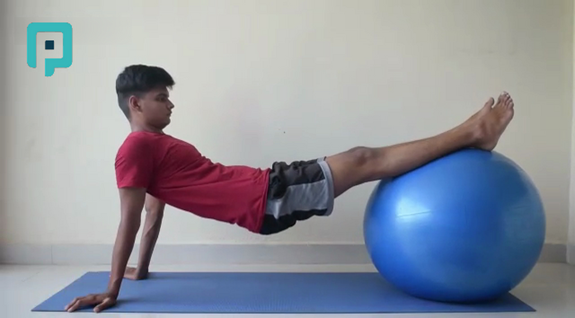 bridge on swiss ball with calf support - beginner Trunk exercise