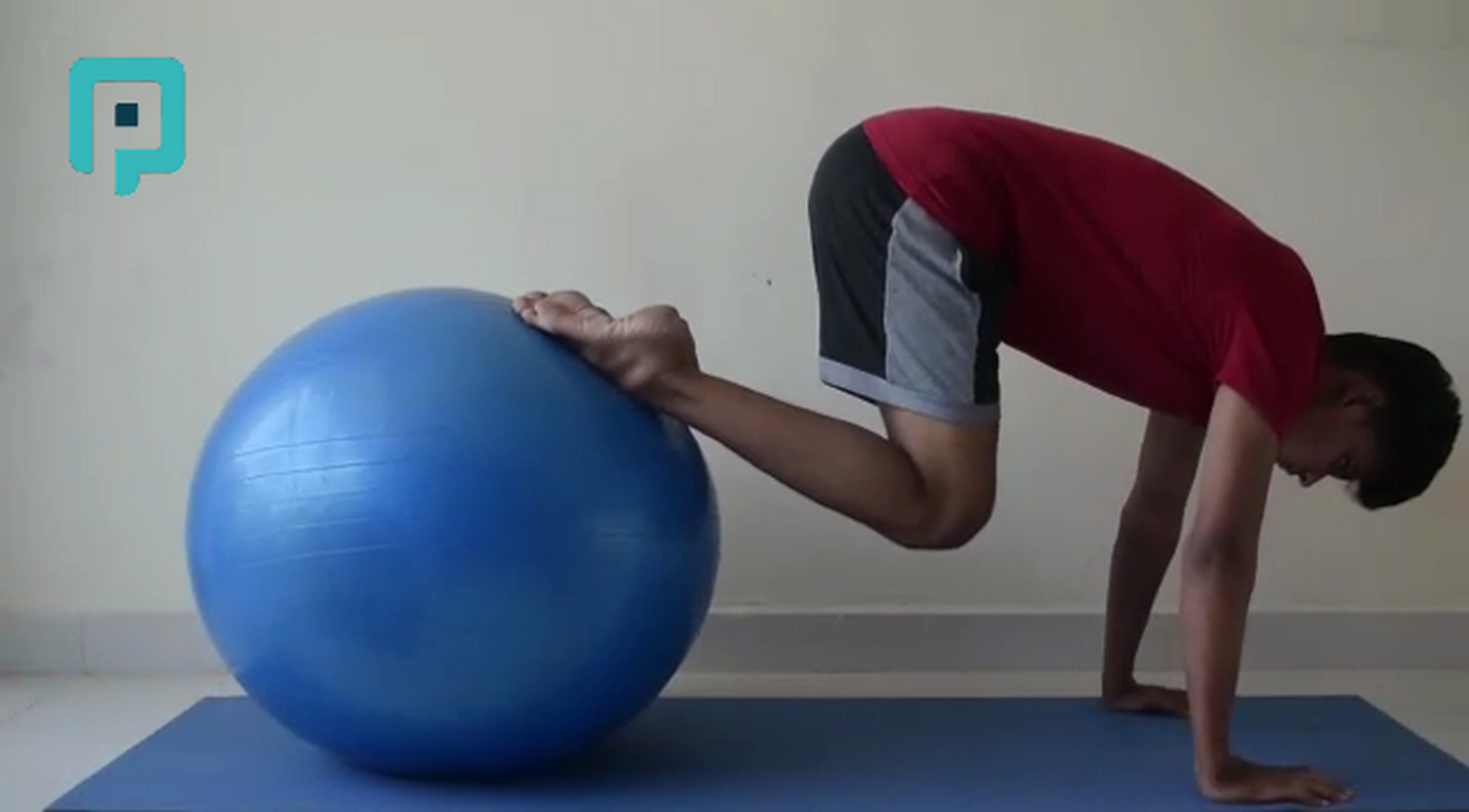 prone knee to chest roll on swiss ball - beginner Trunk exercise