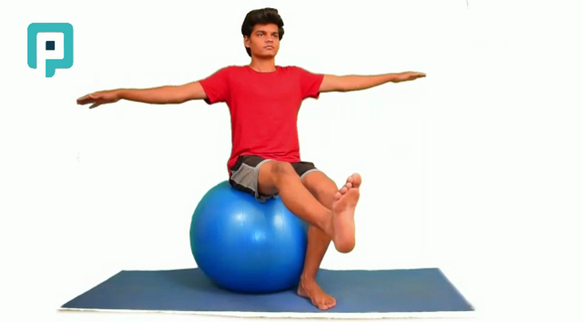seated single leg extension on swiss ball - beginner Trunk exercise