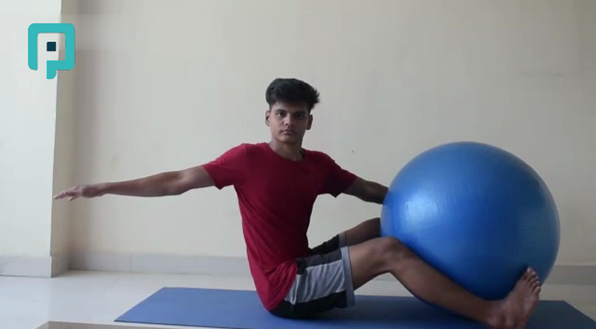 seated trunk rotation with swiss ball between knees - beginner Trunk exercise
