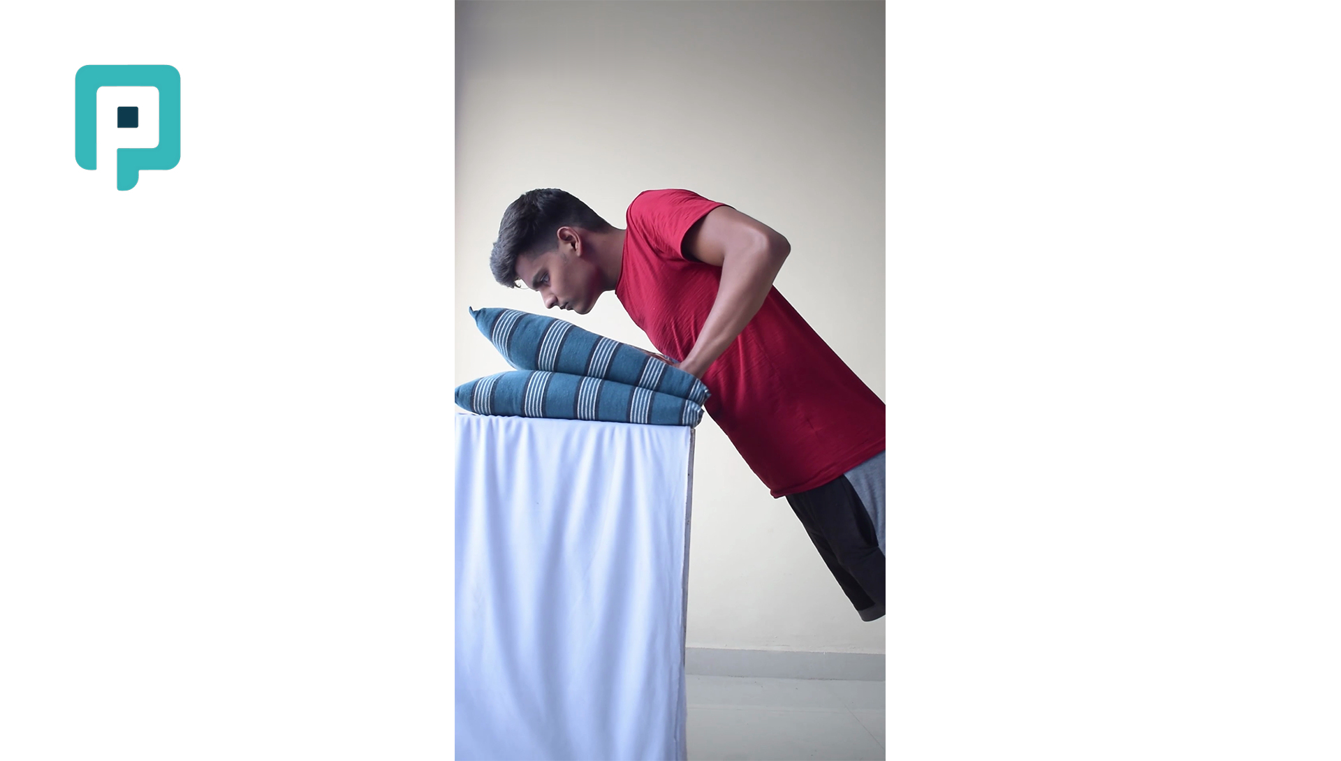 incline push up on pillows with chin tuck - beginner Upper Body exercise