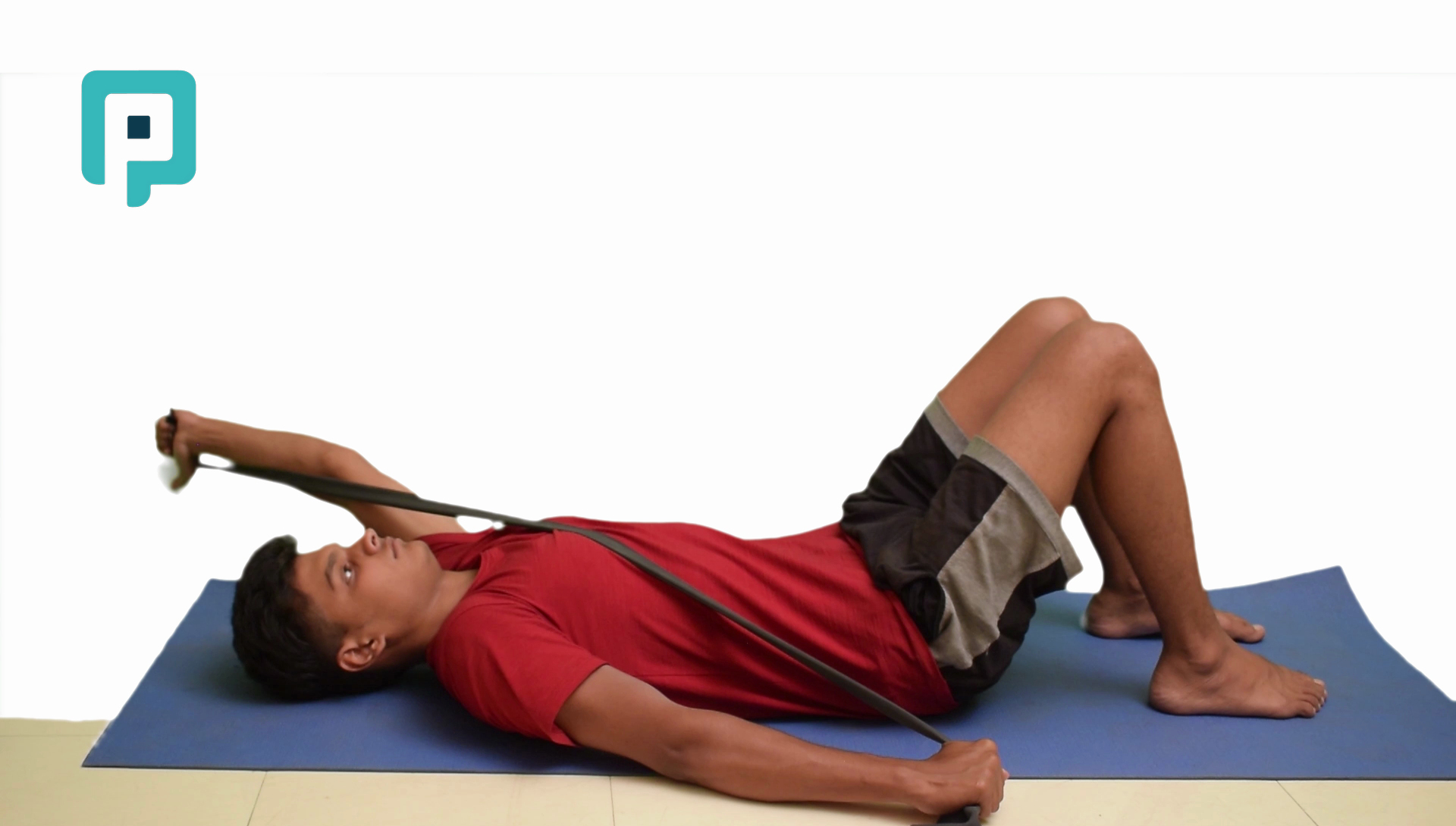 supine proprioceptive neuromuscular facilitation diagonal 2 flexion with resistance band - beginner Upper Body exercise