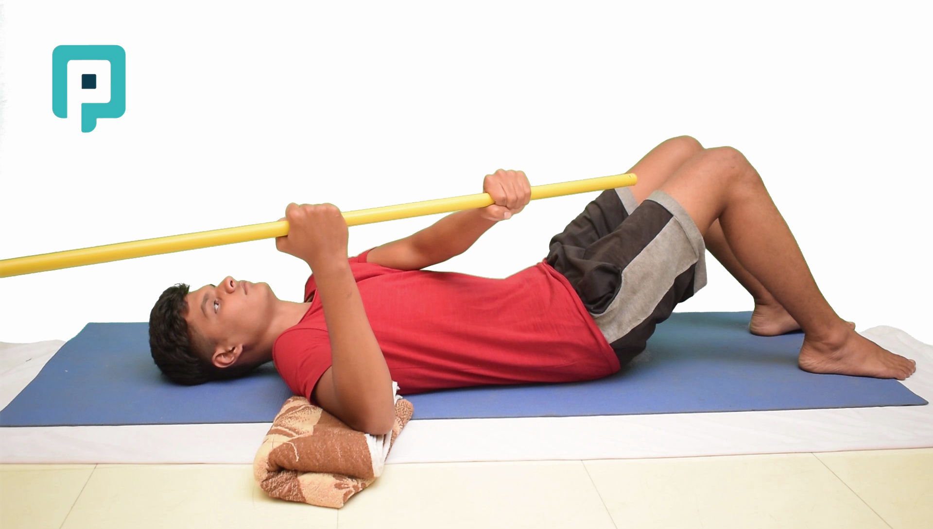 supine shoulder external rotation at 90 degrees with rod - beginner Upper Body exercise