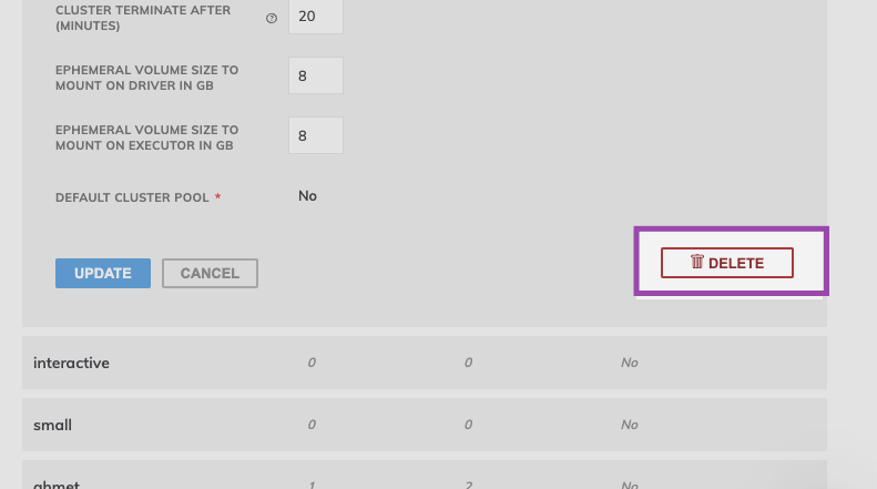 delete cluster pool