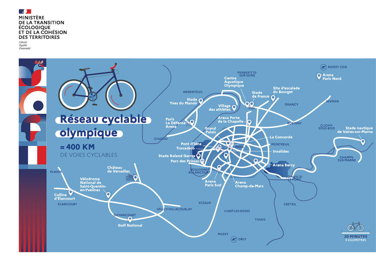 La carte du réseau des pistes cyclables olympiques / © Ministère de la Transition écologique et de la Cohésion des territoires