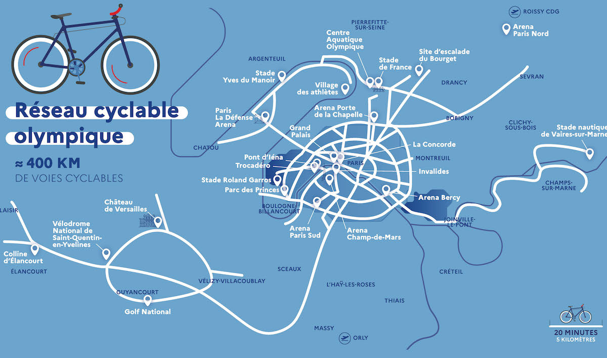 La carte du réseau des pistes cyclables olympiques / © Ministère de la Transition écologique et de la Cohésion des territoires