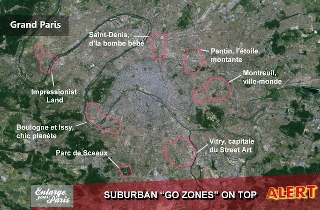 La carte des Go Zones du Grand Paris / © Rémi Belot, Renaud Charles et Julie Védie pour Enlarge your Paris 