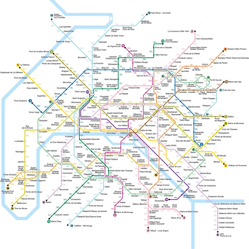 La carte du métro pour calculer les calories perdues entre chaque station / © Treated