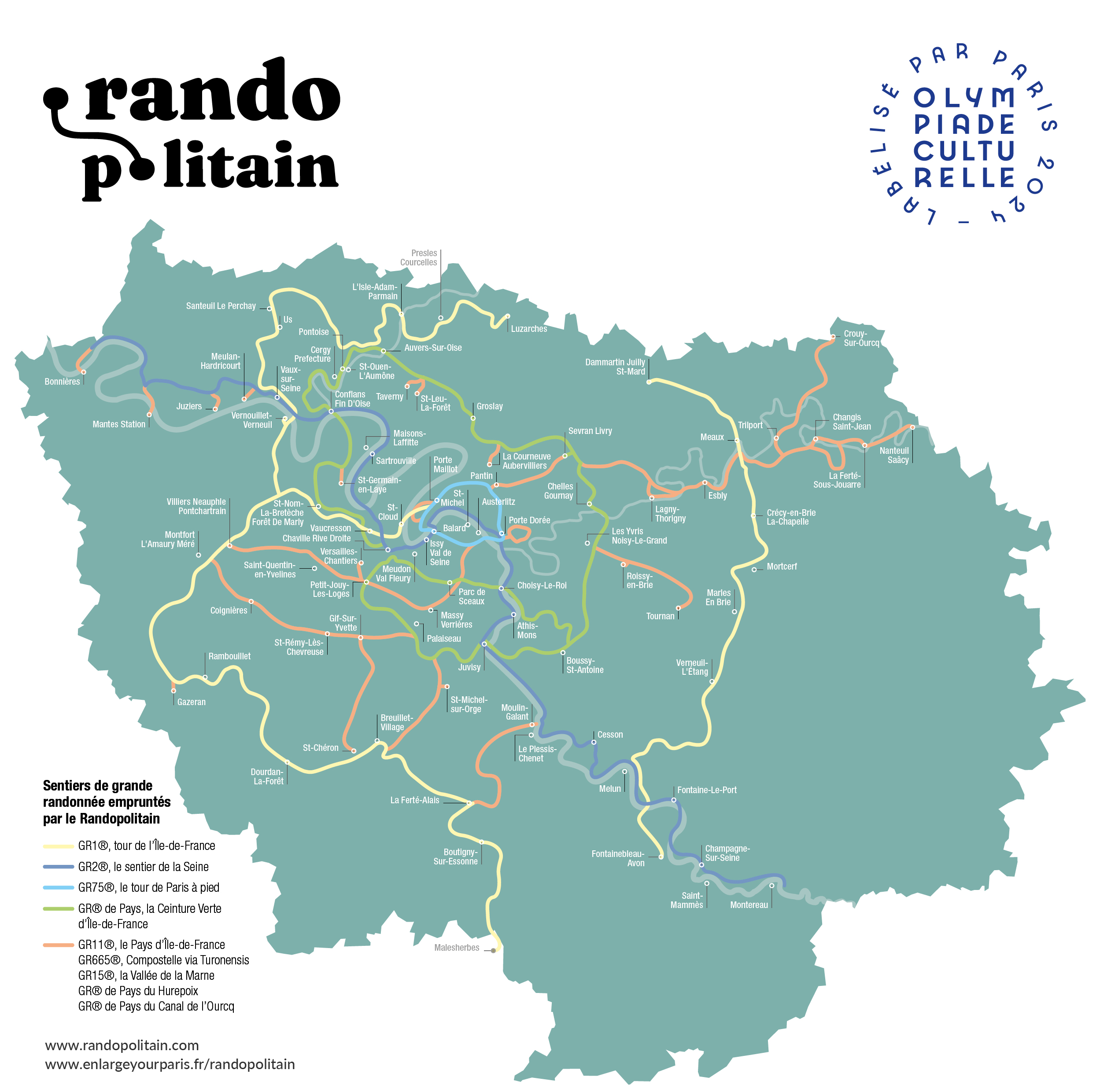 Carte du Randopolitain, le réseau des rando accessibles en train.