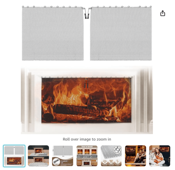 2 Packs Fireplace Mesh Screen Curtains - 21" H × 24" W Decorative Spark Guard Chain, Easy-to-Install Hanging Replacement Screens for Home Wood Burning Fireplace | EZ Auction