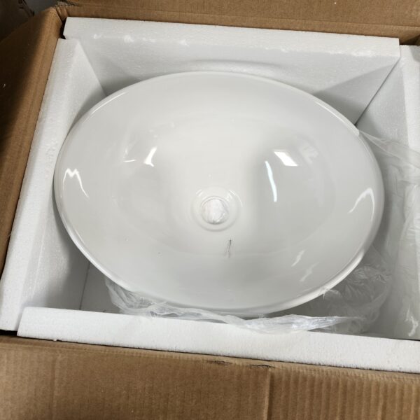 Bathivy Oval Bathroom Vessel Sink, 16'' x 13'' Modern Above Counter Vanity Bowl, Small White Porcelain Art Basin Sinks with Pop Up Drain Combo | EZ Auction