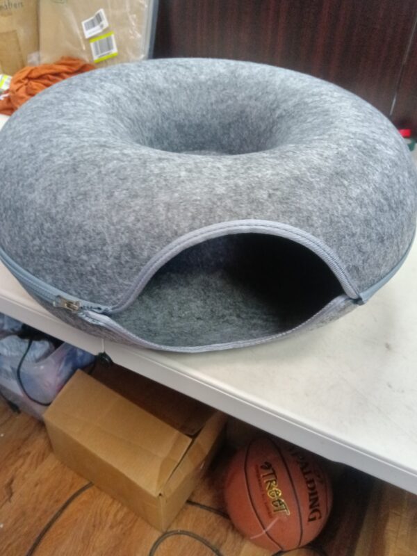 Large Cat Tunnel Bed for Indoor Cats with 3 Toys, Scratch Resistant Donut Cat Bed, Up to 30 Lbs (L 24x24x11, Dark Grey) | EZ Auction