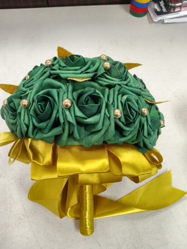 Handmade Wedding Bouquet Artificial PE Rose Bridal Bridesmaid Bouquet with Soft Ribbons Wedding Hand Holding Bouquet Artificial Fake Flowers Toss Bouquet Emerald Green | EZ Auction