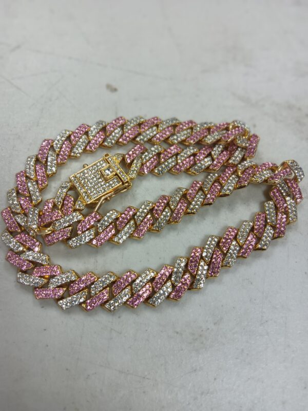 ***ONE CLASP LATCH IS MISSING***Gold Dog Chain Collar Diamond Cuban Collar Walking Metal Chain Collar with Design Secure Buckle Dog Collars for Medium Large Dogs (18inch, Pink-Gold) | EZ Auction