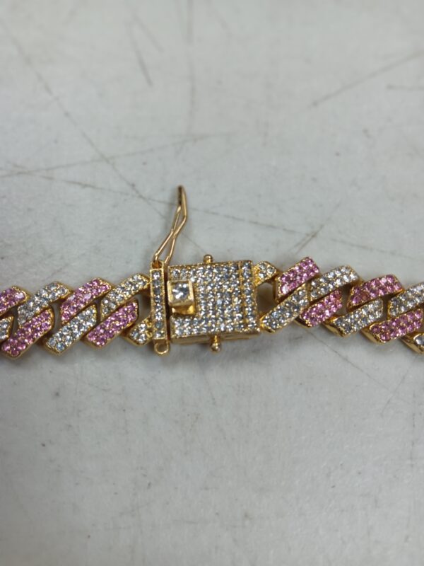 ***ONE CLASP LATCH IS MISSING***Gold Dog Chain Collar Diamond Cuban Collar Walking Metal Chain Collar with Design Secure Buckle Dog Collars for Medium Large Dogs (18inch, Pink-Gold) | EZ Auction