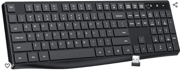 MK98 Wireless Keyboard, 2.4G Ergonomic, Computer Keyboard, Enlarged Indicator Light, Full Size PC Keyboard with Numeric Keypad for Laptop, Desktop, Surface, Chromebook, Notebook, Black | EZ Auction