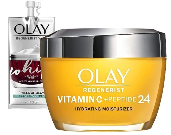 Olay Regenerist Vitamin C + Peptide 24 Brightening Face Moisturizer for Brighter Skin, Lightweight anti-aging cream for dark spots, Includes Olay Whip Travel size for dry, 1.7 oz | EZ Auction