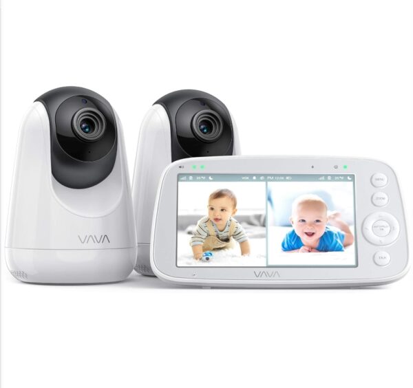 VAVA Baby Monitor with 2 Cameras and Two-Way Audio, Split IPS Screen 720P 5" HD Video , 900ft Range, 4500 mAh Battery, One-Click Zoom, Night Vision | EZ Auction