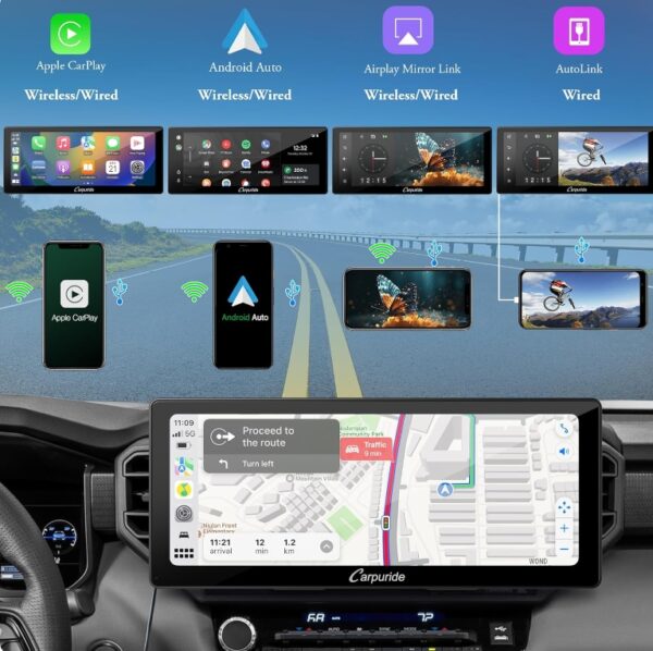 Carpuride w103 pro with Backup Camera for Apple Carplay & Android Auto Portable Car Stereo, 10.3 inch 1080P Touch Screen, Dual Bluetooth Mirror Link/GPS/Siri/FM/Google,Dashboard Mounted | EZ Auction