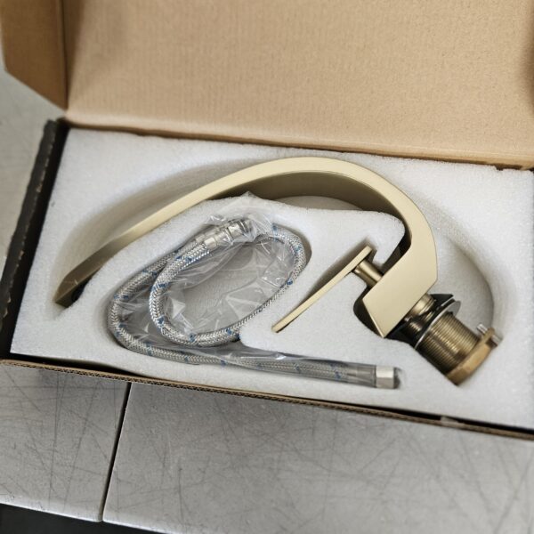 Wovier Brushed Gold Bathroom Sink Faucet,Unique Design Single Handle Single Hole Brass Lavatory Vanity Faucet,Basin Mixer Tap With Supply Hose | EZ Auction