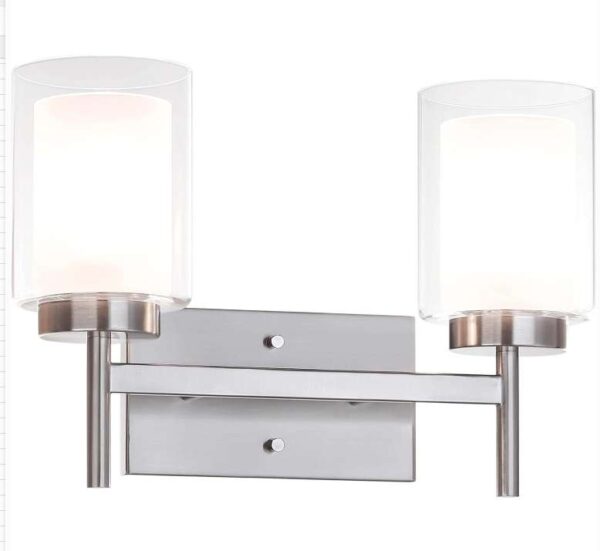 XiNBEi Lighting Bathroom Wall Light, Modern 2 Light Sconces Wall Lighting with Dual Glass Brushed Nickel Finish XB-W1276-2-BN | EZ Auction