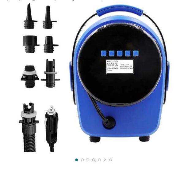 Max 20PSI Blue Intelligent Digtal SUP Electric Air Pump, Portable LCD Electric Pump with Nozzles for Stand Up Paddle Board, Boats, Surfing, Inflatables, Dual Stage Auto Inflation/Deflation | EZ Auction