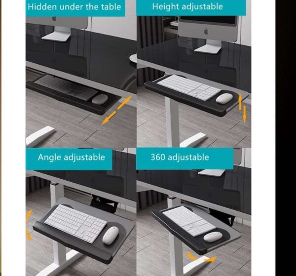 29.5'' x 10'' Height Adjustable Keyboard Tray Under Desk 360° Adjustable Large Under Desk Mounted Keyboard Drawer with Mouse pad & Soft-Touch wristpad and Deluxe Smooth Rolling Track Under Table Desk | EZ Auction