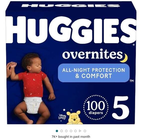 Huggies Overnites Size 5 Overnight Diapers (27+ lbs), 100 Ct (2 Packs of 50), Packaging May Vary | EZ Auction