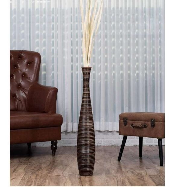 READ THE DESCRIPTION** Leewadee Large Brown Home Decor Floor Vase – Wooden 36 inches Tall Farmhouse Decor Flower Holder for Fake Plant and Pampas Grass | EZ Auction