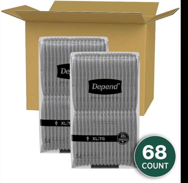 Depend Fresh Protection Adult Incontinence Underwear for Men (Formerly Depend Fit-Flex), Disposable, Maximum, Extra-Large, Grey, 68 Count (2 Packs of 34), Packaging May Vary | EZ Auction