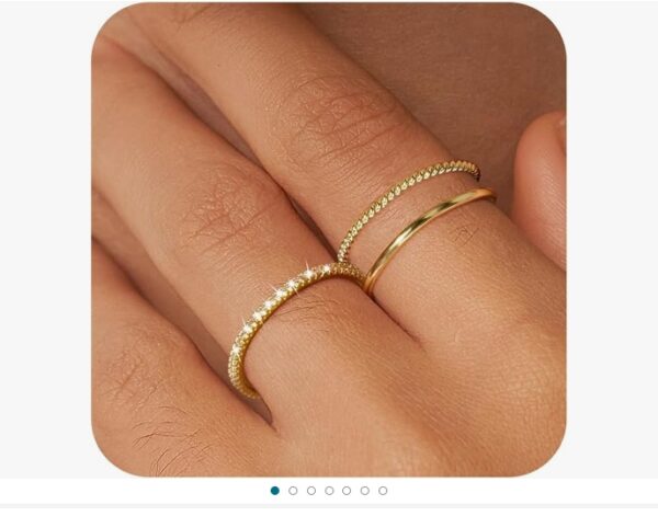 Moodear 3PCS Gold Rings for Women, 14k Gold Plated Stackable Thin Rings for Women Cubic Zirconia Wedding Rings for Women Non Tarnish Wedding Bands Aesthetic Jewelry Size for 5-12 | EZ Auction