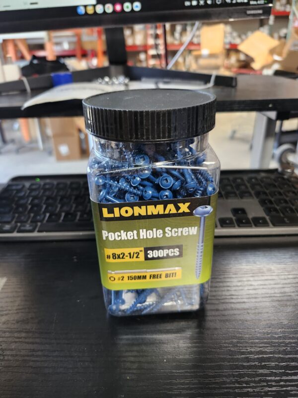 LIONMAX Pocket Hole Screws 2 Inch, 300 PCS Exterior Pocket Screw #8 x 2", Coarse Thread, Square Drive, Blue Coated Weather Resistant Pocket Hole Screws, 150MM Drive Bit Included | EZ Auction